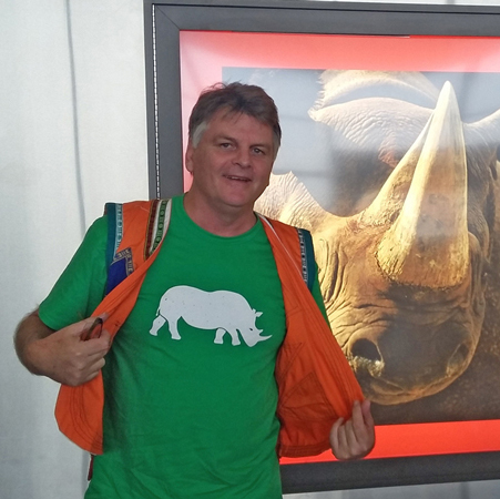 Grant in his Bura rhino T-shirt